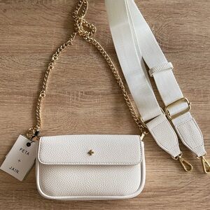 Peta + Jain Cream Crossbody Bag with Gold Chain